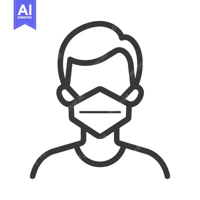 A simple black and white line drawing of a person wearing a mask
