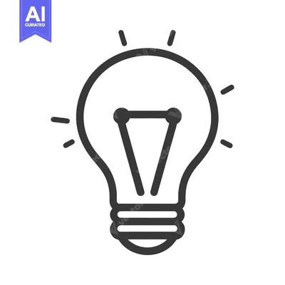 A black and white graphic illustration of a lightbulb with glowing lin