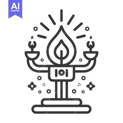 Premium design asset: A stylized black and white image of a lit candelabra
