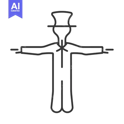 Aset desain premium: A simple linear drawing of a straw scarecrow in illustration format