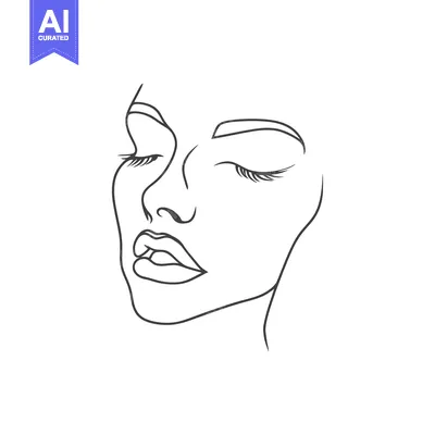 Popular premium asset: The black line art drawing depicts a calm female facial profile