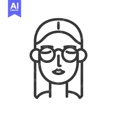 Aset desain premium: A simple line drawing of a woman with round glasses