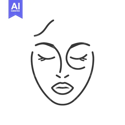 Aset premium populer: Simplified Line Drawing Illustrates a Peaceful Face with Eyes Closed