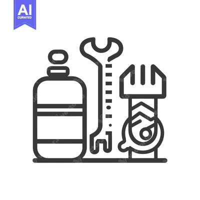 Popular premium asset: Illustration of a Bottle, Wrench, and a Circular Object with a Gear