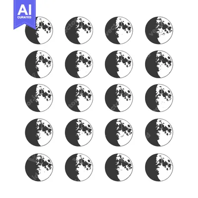 Premium design asset: Illustration of the Lunar Phases in a Grid Pattern
