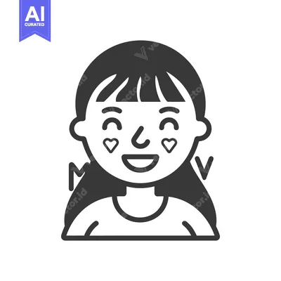 Aset desain premium: Simple drawing of a smiling girl with heart shaped facial markings