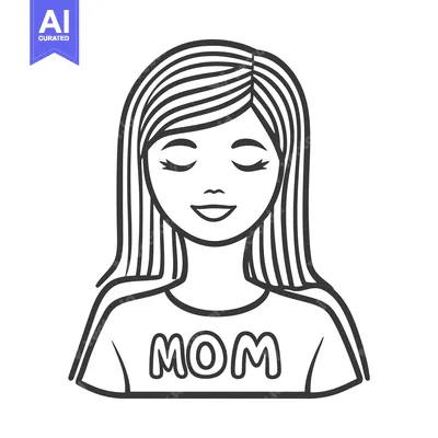 Aset desain premium: A line drawing portrait depicting a smiling mother figure