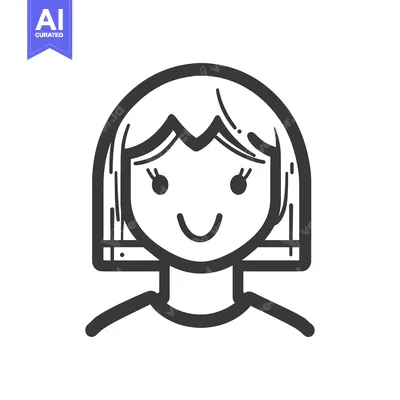 Simple line drawing depicting a smiling female person with short hair