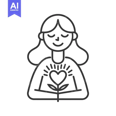 Premium design asset: A Simple Line Drawing Shows A Person Holding A Heart