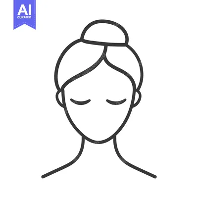 Aset desain premium: An illustrated female face with a closedeye expression and a bun