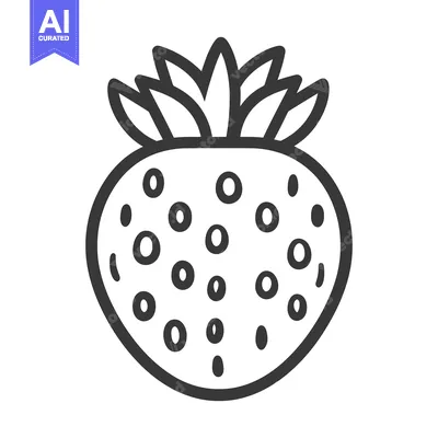 Aset premium populer: A black and white line drawing of a ripe strawberry