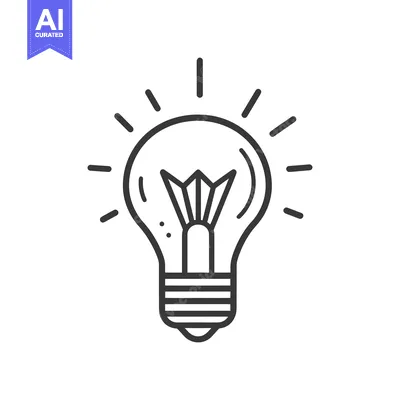 Aset desain premium: A simple black and white illustration depicting a lightbulb icon
