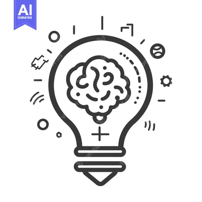 Premium design asset: A lightbulb illuminating a brain with thought related symbols
