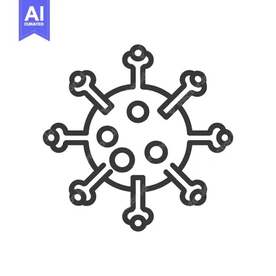 Coronavirus Icon: Detailed Line Art of Viral Structure on White