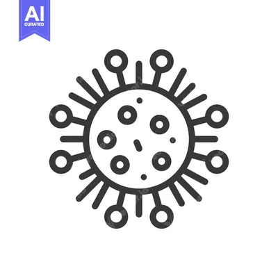 Aset desain premium: Coronavirus Icon: Detailed Line Art of Viral Structure on White Backgr