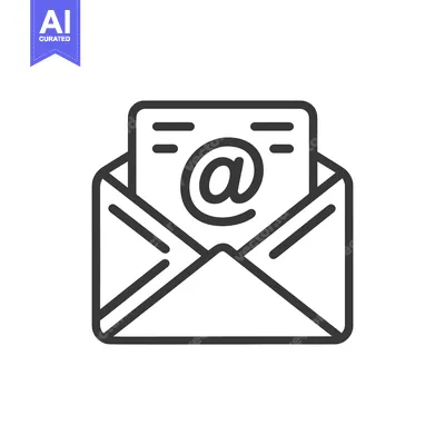 Aset desain premium: Minimalist Email Icon: Open Envelope with @ Symbol, Clean Line Art