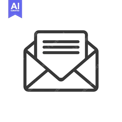 Aset desain premium: Minimalist Open Envelope Icon with Letter Inside, Dark Gray Outline on
