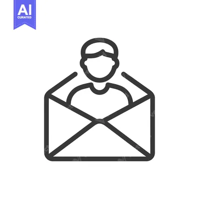 Aset desain premium: Person in Envelope: Minimalist Line Art Icon for Communication