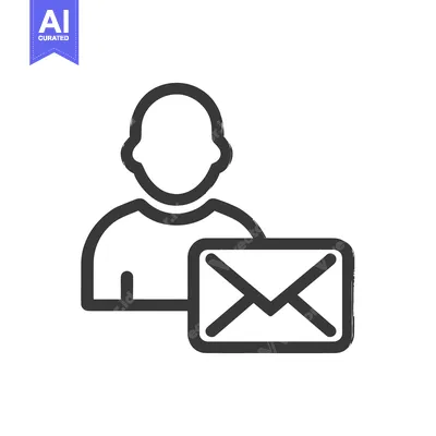 Aset premium populer: Contact Person Email Icon: Simple Black Line Art on White Background