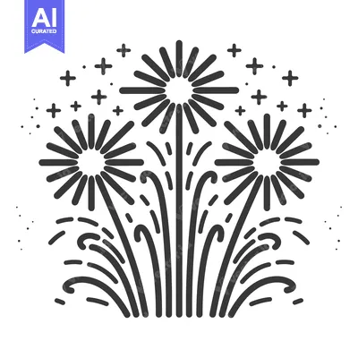 Aset desain premium: Simple black and white graphic design of exploding fireworks display