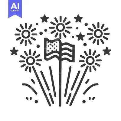 An American Flag Celebrating with Fireworks and Star Shapes