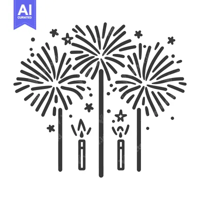 Aset desain premium: A simple illustration depicting fireworks and celebratory candles in t