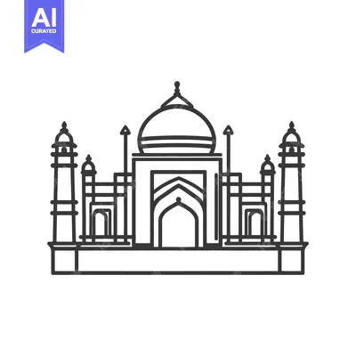 Aset desain premium: Outline drawing depicting a grand architectural monument with a dome