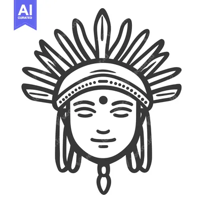 Aset desain premium: A stylized monochrome drawing of a face with a headdress