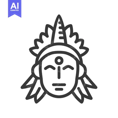 Aset premium populer: Simplified illustration of a native person wearing traditional headwea