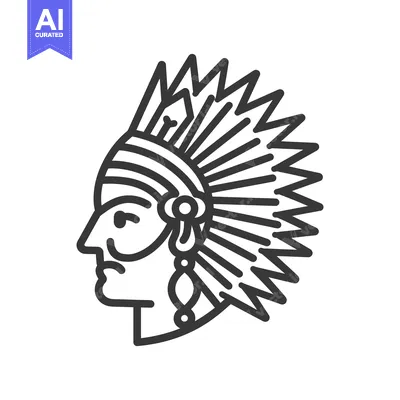 Aset premium populer: Stylized Profile Depicting a Native American with Feather Headdress
