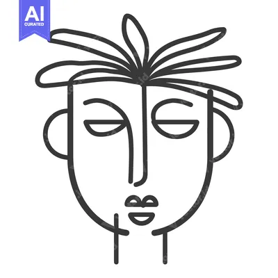 Aset desain premium: Simple black and white stylized abstract face with hair