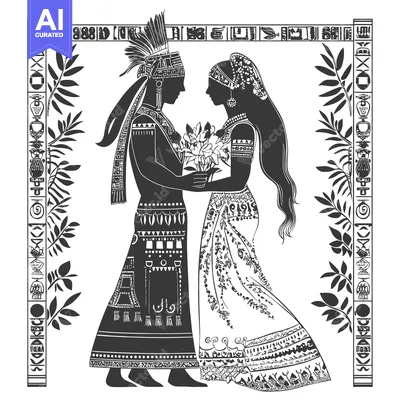 Aset premium populer: Indigenous Couple in Traditional Dress with Floral Accents