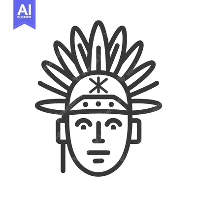 Aset desain premium: Illustration depicts a stylized face wearing a feathered headdress