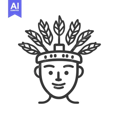 Aset desain premium: The illustrated face wearing a leaf crown headdress smiling serenely