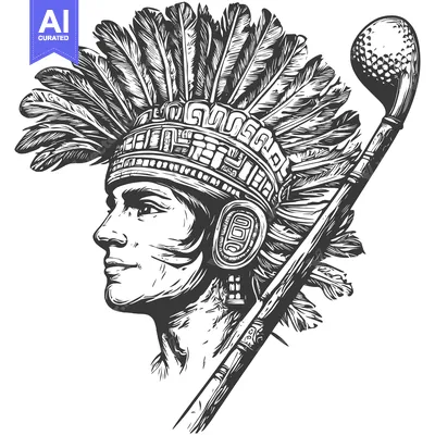 Indigenous Person with Feather Headress and Golf Club