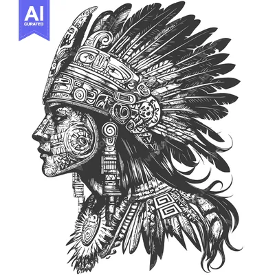 Aset desain premium: Indigenous Person with Ornate Headwear and Feathers
