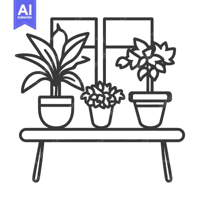 Aset premium populer: Three potted plants sit in front of a window on a table