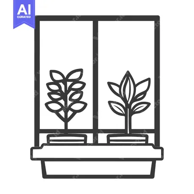 Aset premium populer: Two potted plants are set inside a window frame