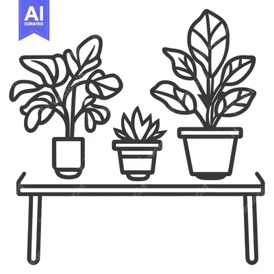Aset desain premium: Three potted house plants arranged on a simple modern shelf
