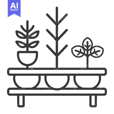 Aset desain premium: Three potted plants arranged neatly on a small wooden shelf
