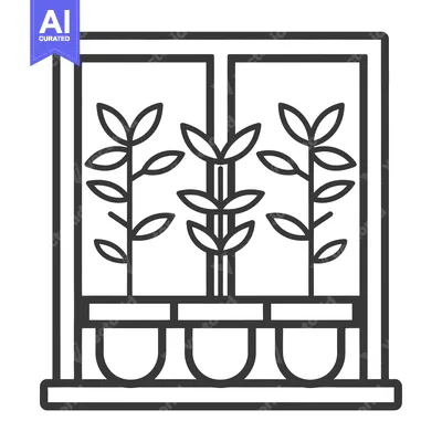 Popular premium asset: Three potted plants grow inside a window frame illustration