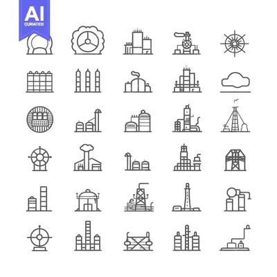 Aset desain premium: Industrial and Factory Outline Icons Set
