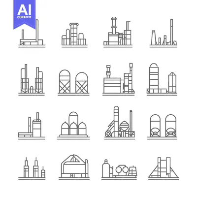 Premium design asset: Industrial Buildings and Factories Line Icons Set