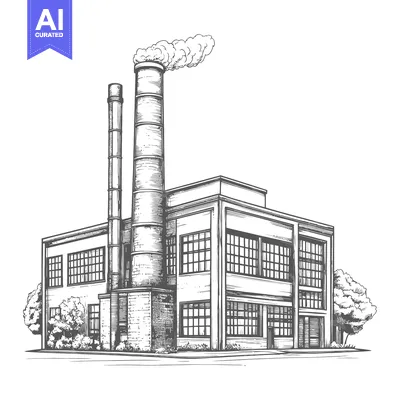 Aset premium populer: Industrial Factory Building With Tall Smoke Stacks