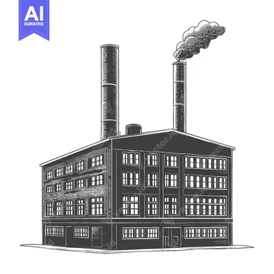 Premium design asset: Industrial Factory Building With Tall Smokestacks