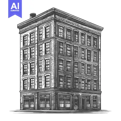 Aset premium populer: A Detailed Drawing Of A Classic Multi Story Brick Building