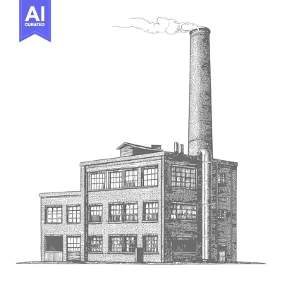 Aset desain premium: Vintage Brick Factory Building With Tall Chimney