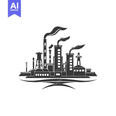 Premium design asset: Industrial Complex with Smoke Stacks and Water