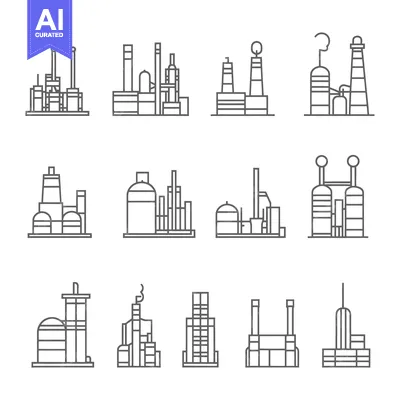 Popular premium asset: Industrial Factory Buildings Outline Icons Set
