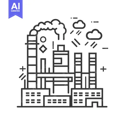 Aset premium populer: Industrial Factory Building with Smoke and Clouds
